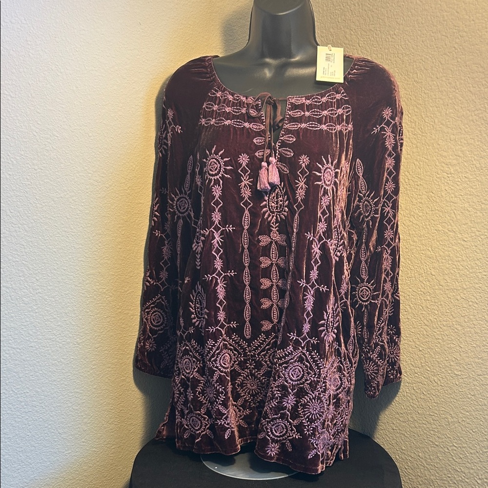NWT Johnny Was Plum and Pink Embroidered Blouse